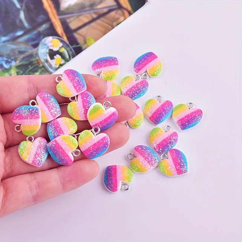 Resin Art Heart - 10Pcs Colorful Heart Resin Charms Cute