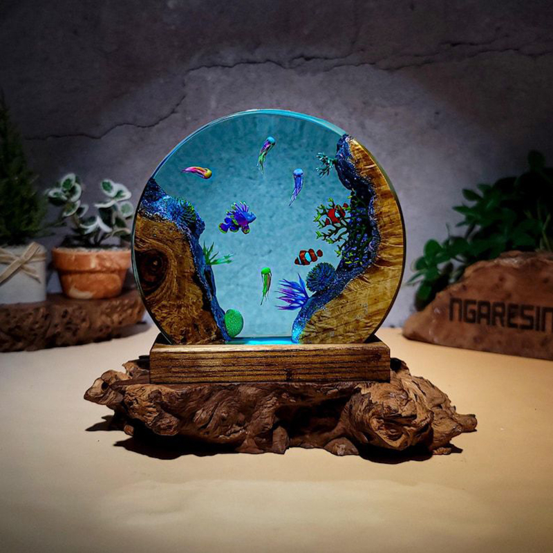 Resin Art Decor - Ocean Aquarium Organism Resin Table Light