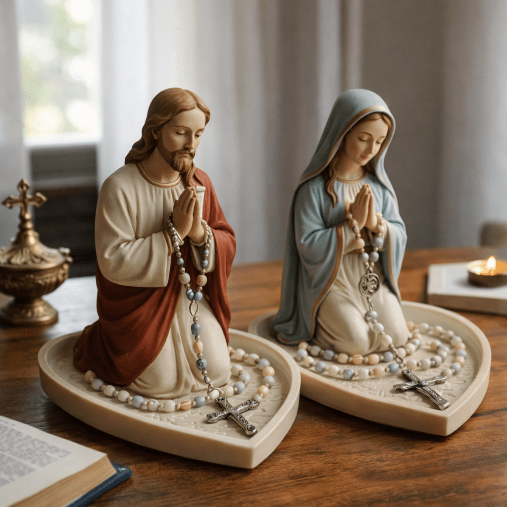 Resin Art Heart - Jesus Virgin Mary Praying Statue Holder