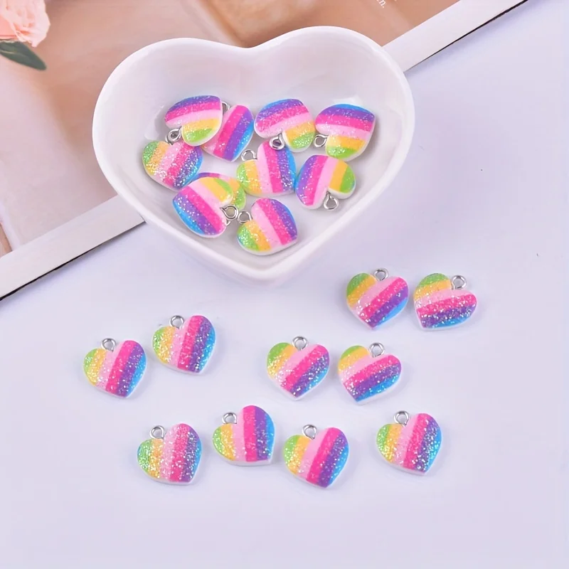 10Pcs Colorful Heart Resin Cha - đánh giá và giá Resin Art Heart