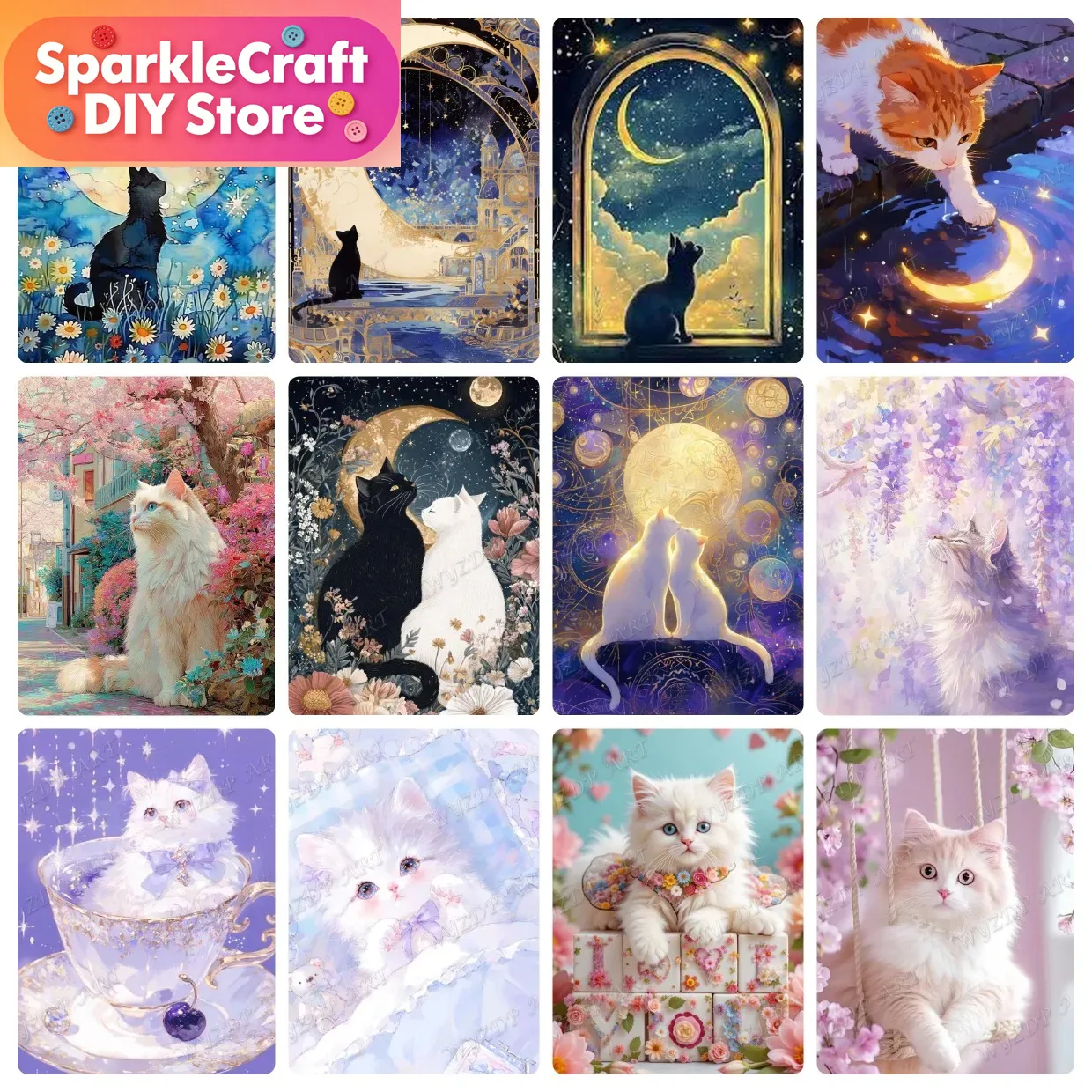 Animal Cat Moon Diamond Painti - đánh giá và giá Resin Art Home Decor